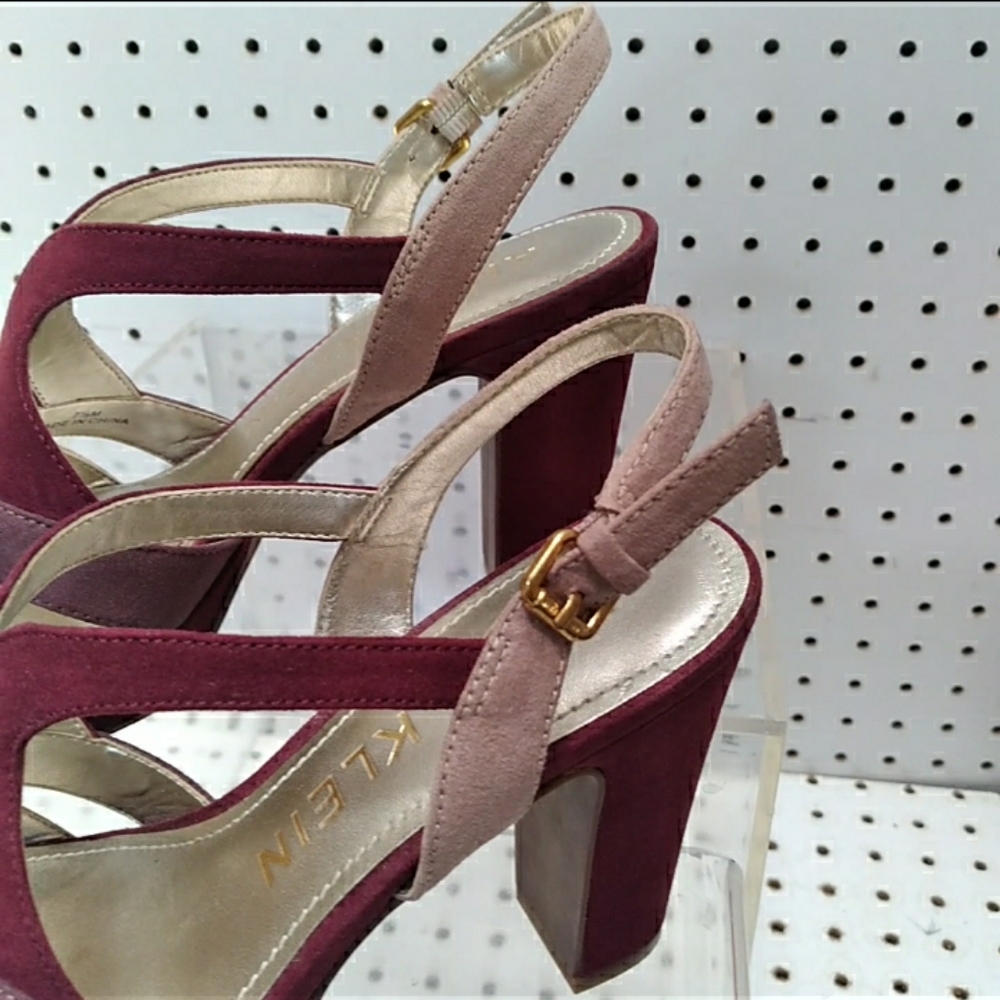 Anne Klein Women Burgundy Sandals Suede Straps Block Chunky Platform Heel Pump - Picture 4 of 12
